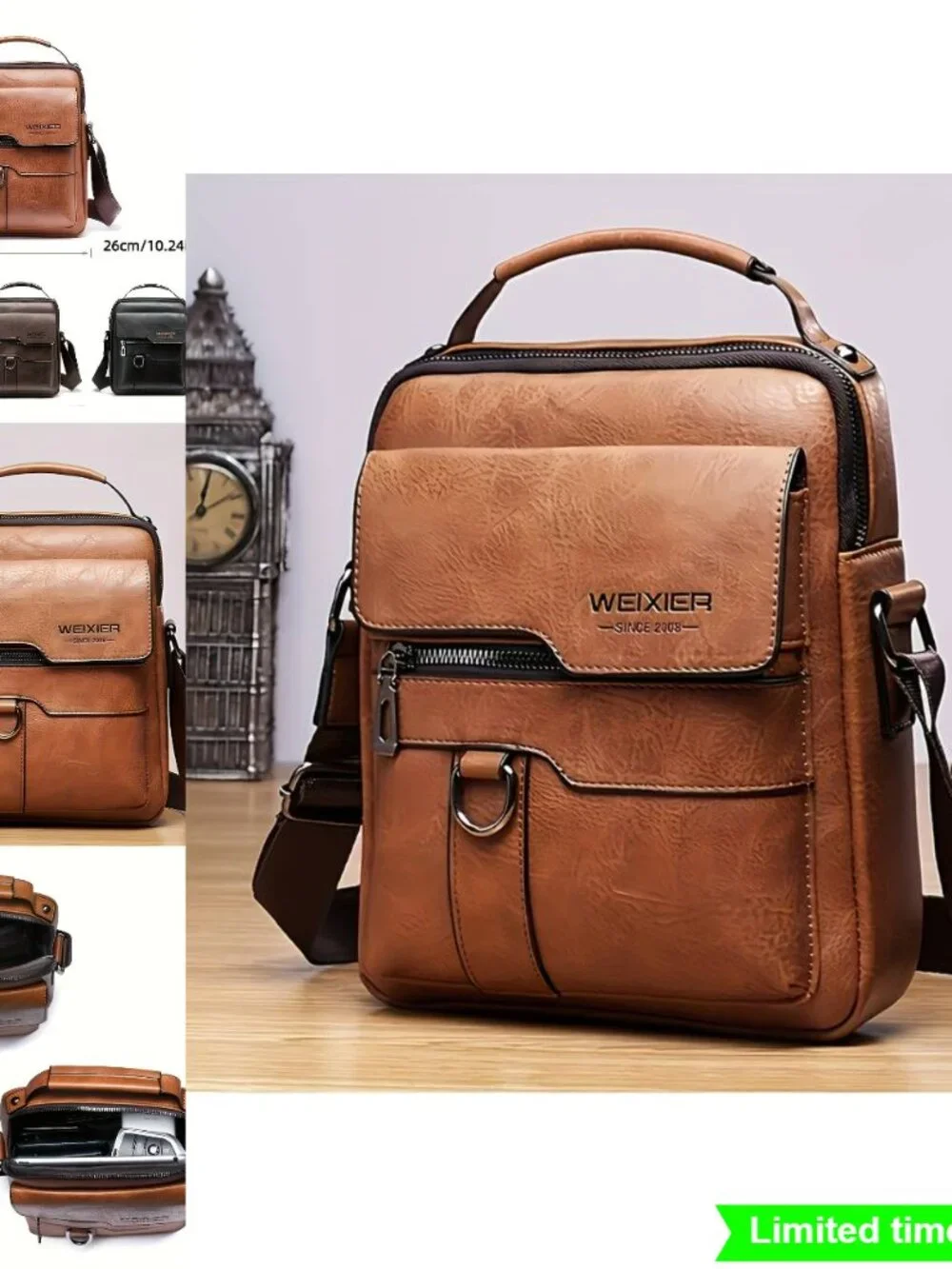 Genuine Leather Slant Backpack Vintage Street Style Large Capacity Commuter Bag